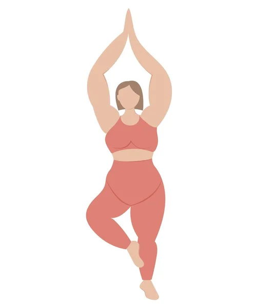 overweight woman practices yoga. body positivity theme. vector illustration
