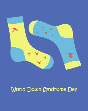 Dünya Down Sendromu Günü temalı vektör illüstrasyonu. çok renkli çoraplar tasvir edilir