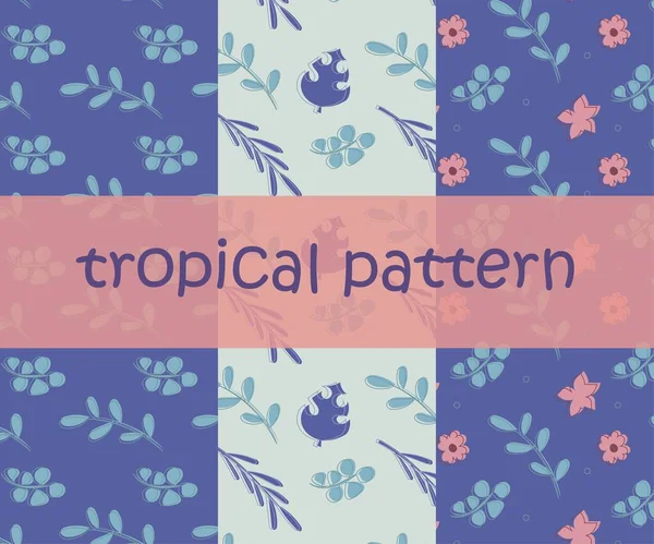 Ensemble Motifs Tropicaux Dépeints Feuilles Fleurs Couleurs Tendance 2022 Vecteur — Image vectorielle