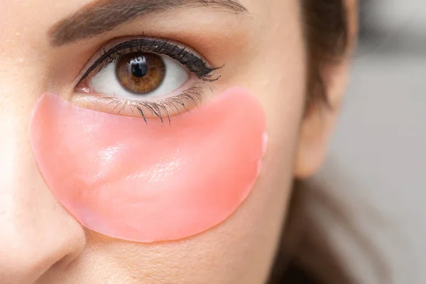 Macro Woman Eye Contour Mask Moisturizing Patch Eliminate Puffiness Dark — Stock Photo, Image