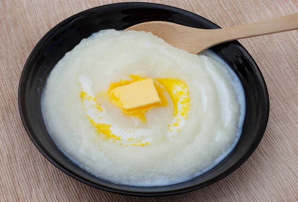 Traditional South African Maize meal porridge on rustic background