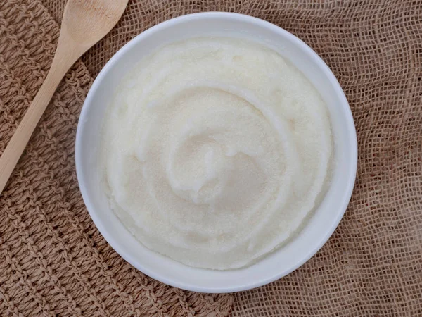 Traditional South African Maize meal porridge on rustic background