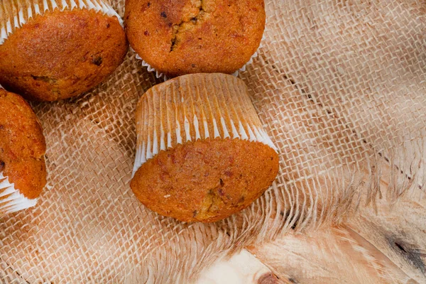 Bunch Fresh Home Baked Carrot Nut Health Muffins Rustic Surface — Photo