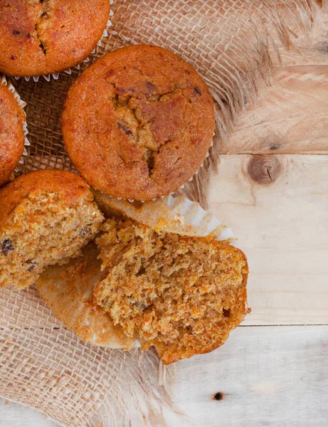 Bunch Fresh Home Baked Carrot Nut Health Muffins Rustic Surface — Photo