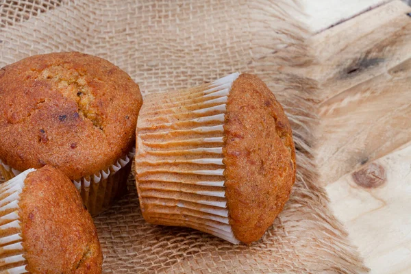 Bunch Fresh Home Baked Carrot Nut Health Muffins Rustic Surface — Photo