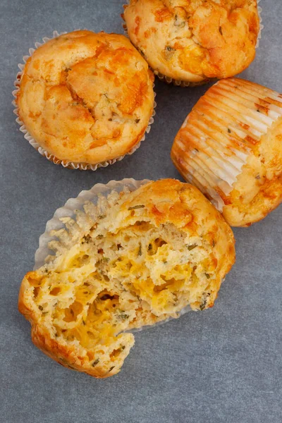 Cheese Herb Savory Muffins Baked Cheesy Perfection Mottled Grey Surface — Photo