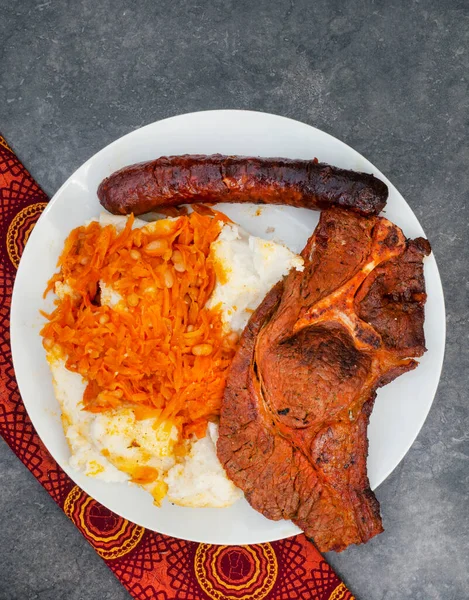 Flat Lay Traditional South African Braai Shisa Nyama Meat Cooked —  Fotos de Stock
