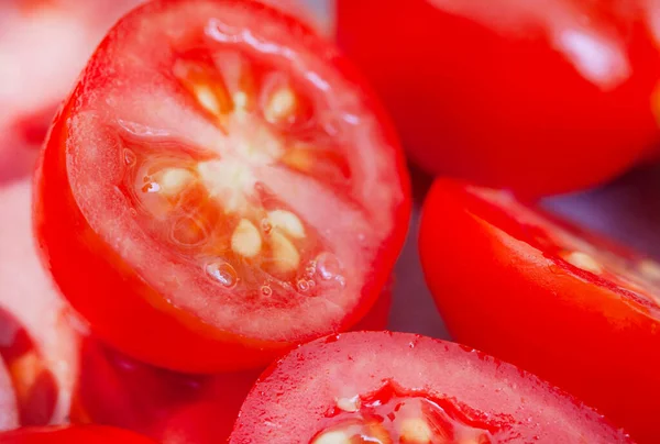 Selective Focus Abstract Sliced Cherry Tomato — Stock Photo, Image