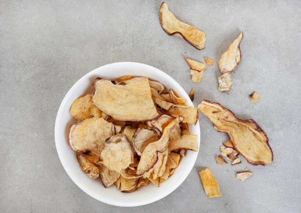 Sweet Potato Chips Crisps Mottled Gray Copy Space — ストック写真