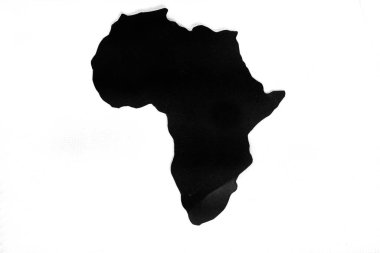 black cut out of Africa continent on white with copy space
