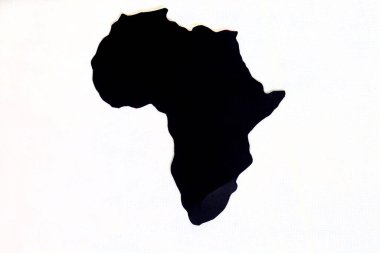 black cut out of Africa continent on white with copy space