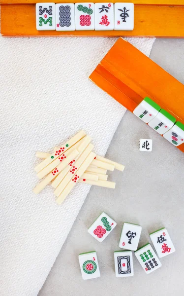 Clássico Mahjong Jogo Tabuleiro Azulejos Jogar Favorito Chinês Antigo — Fotografia de Stock