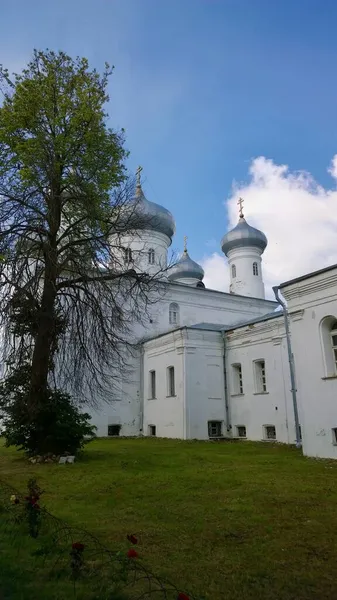 Novgorod Den Stora Forntida Historiska Byggnaden Ortodoxa Kyrkan Katedralen Ryssland — Stockfoto