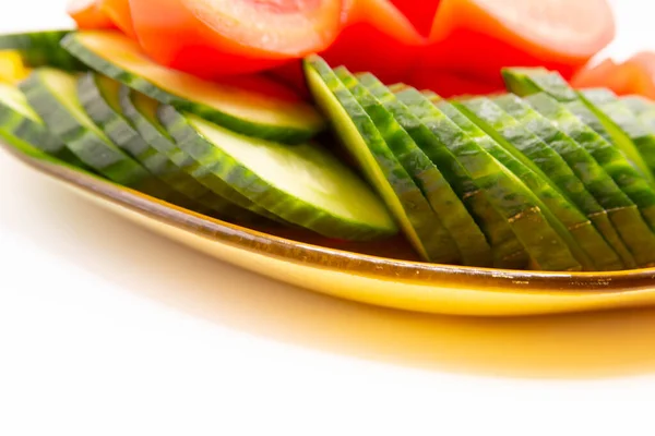 Legumes Deliciosos Fatiados Com Fundo Embaçado — Fotografia de Stock