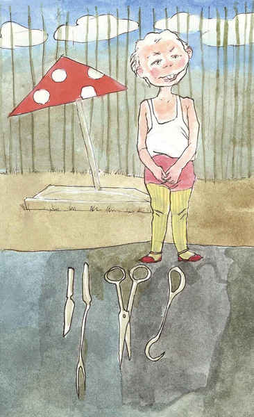Watercolor Illustration Depicting Little Boy Tank Top Shorts Playground Background — Stock Fotó