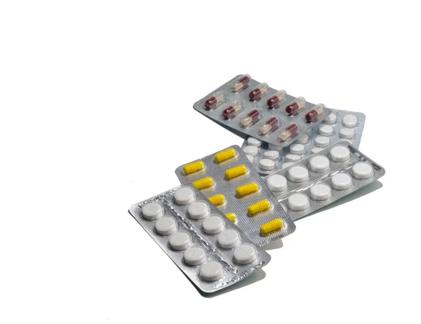 Pills White Background Various Medicines Packages — Stock Photo, Image