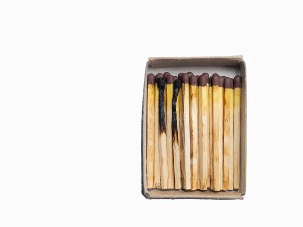 Matchbox White Background Burnt Matchsticks Box — Stock Photo, Image