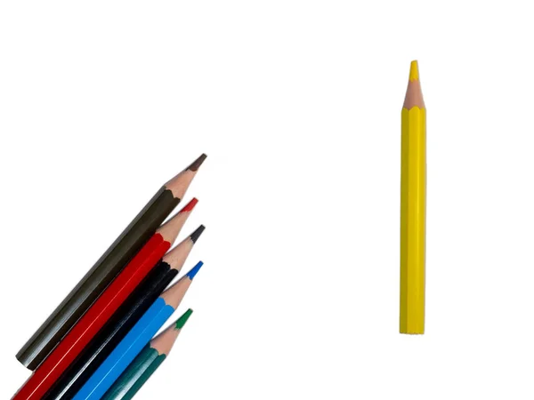 Colored Short Pencils Wooden Pencils Laid Out White Background — Stock Photo, Image