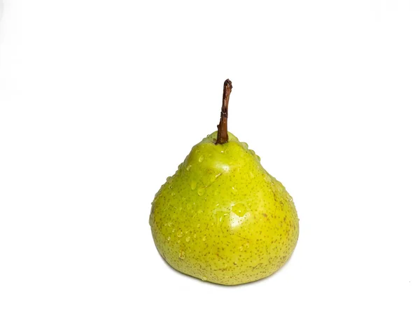 白の背景にパカムを梨 ジューシーな果物 梨の香りの品種 白で隔離された 水滴の中の梨 — ストック写真