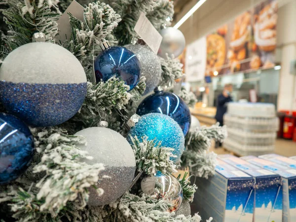 Kerstversiering Goede Nieuwjaarssfeer Speelgoed Kerstboom Voorbereiding Van Vakantie — Stockfoto