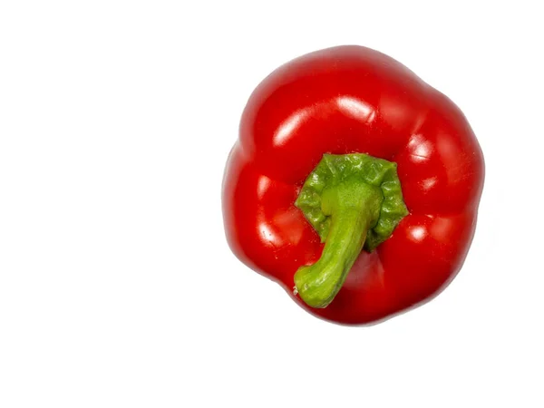 Rode Paprika Een Witte Achtergrond Een Gezonde Groente Druppels Water — Stockfoto