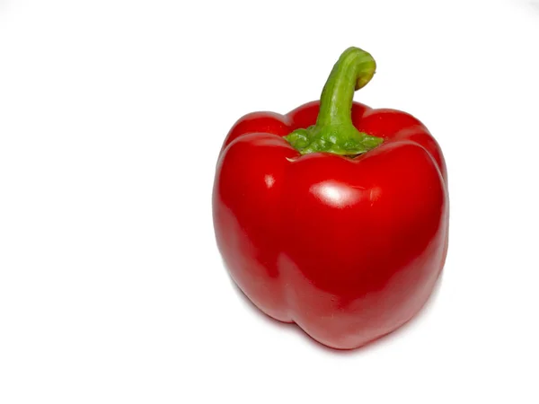 Rode Paprika Een Witte Achtergrond Een Gezonde Groente Druppels Water — Stockfoto