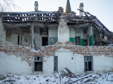 Yıkılmış bina. Eski tuğla işi. Taş dokusu. Taş zemin. Ev yapımı