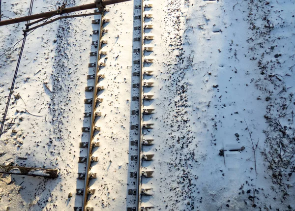 Spoorwegen Sneeuw Treinspoor Spoorweg Wind — Stockfoto