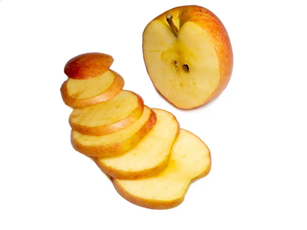 Large Red Apple Cut Wedges Fresh Fruit Isolate Smoothly Sliced — Stockfoto