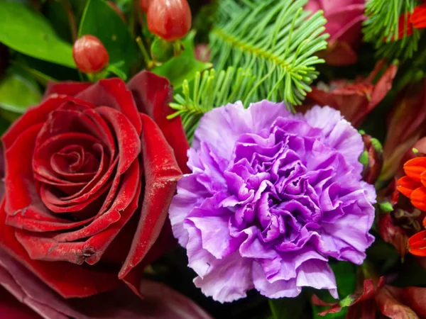 Strauß Von Verschiedenen Blumen Nahaufnahme Schöne Blumen Floristik — Stockfoto