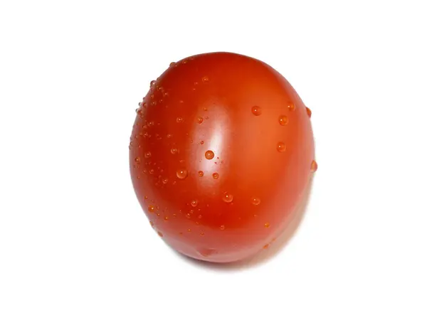 Pomidor Śliwkowy Białym Tle Izolat Czerwonych Warzyw Świeże Warzywa Kropelkach — Zdjęcie stockowe