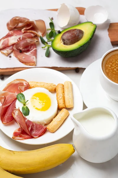 Diferentes Platos Desayuno Cerca — Foto de Stock