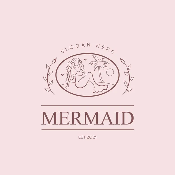 Beauty Mermaid logotype design.Girl,sea and palm. — Stock Vector