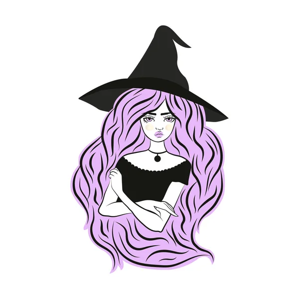 Cute witch wearing hat. — Stock Vector