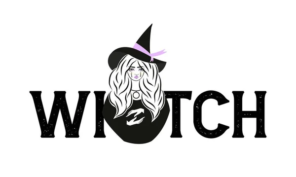 Cute witch wearing hat. Vector illustration. Witch slogan. — Stockvector