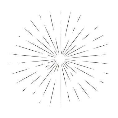 Eski usul güneş ışınları çiziyor. El çizimi, doğrusal çizim..