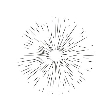 Eski usul güneş ışınları çiziyor. El çizimi, doğrusal çizim..