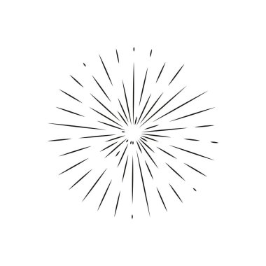 Eski usul güneş ışınları çiziyor. El çizimi, doğrusal çizim..