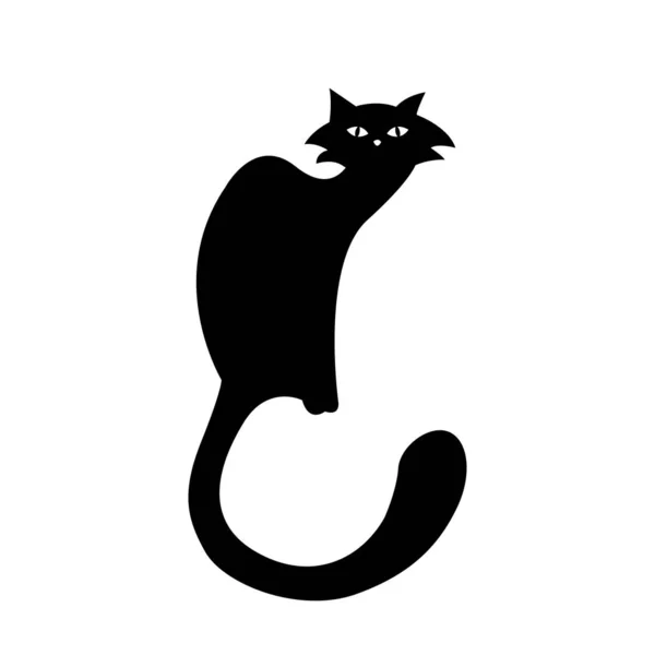 Mystisk Svart Katt Vit Bakgrund Vektor Silhuett Katt Ett Husdjur — Stock vektor