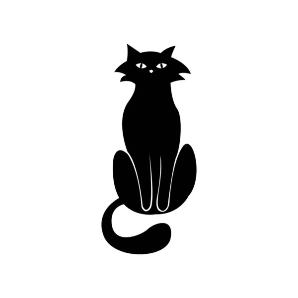 Mystische Schwarze Katze Auf Weißem Hintergrund Vector Silhouettierte Katze Ein — Stockvektor