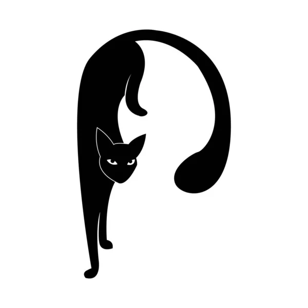 Mistico Gatto Nero Sfondo Bianco Gatto Dalla Silhouette Vettoriale Animale — Vettoriale Stock