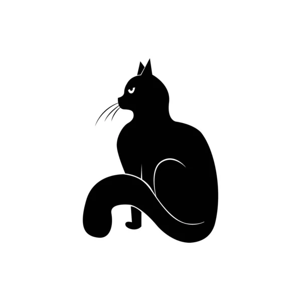 Mystische Schwarze Katze Auf Weißem Hintergrund Vector Silhouettierte Katze Ein — Stockvektor