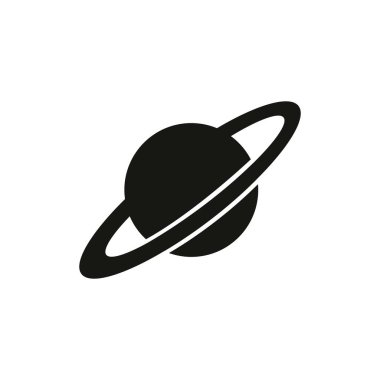 Satürn gezegeni düz simgesi. Ağ için piktogram. Çizgi vuruş. Beyaz arkaplanda izole.