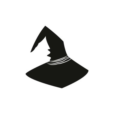 Eski siyah şapka. Ayrı bir cadı şapkası. Cadılar Bayramı için tasarım öğesi. Cadılar Bayramı cadı şapkası vektör simgesi beyaz arkaplanda izole