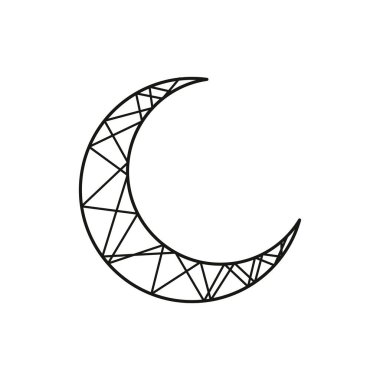 Ay vektör simgesi. Cadı boho ay şekli tasarımı. Beyaz arka planda logo çizimi izole edildi. Düz tasarım biçimi.