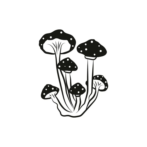 Cogumelos Místicos Clipart Isolado Linha Mágica Ilustração Vetorial Preto Branco — Vetor de Stock