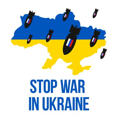 Ukrayna 'daki savaşı durdurun. Ukrayna Savaş Posteri. Vektör İllüstrasyonu.