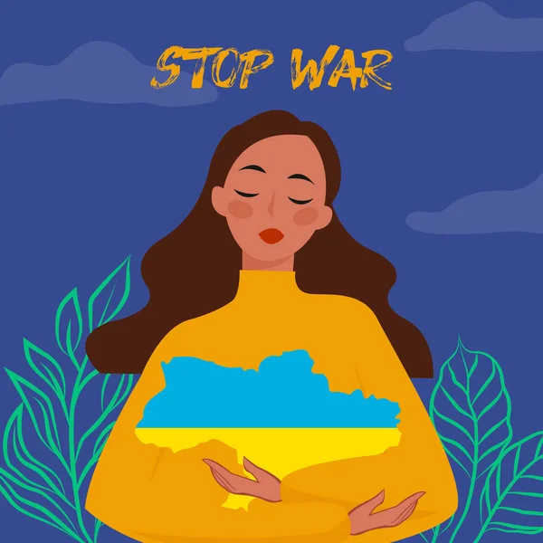 Ukrainian girl. Stop War in Ukraine. Ukraine War Poster. Vector Illustration. — стоковый вектор