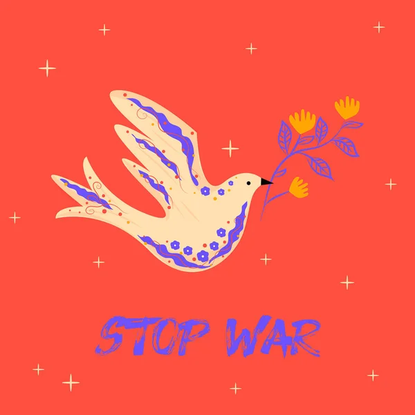 Dove of peace. Flying bird with an branch in beak. Peace and love, freedom, no war concept. — стоковый вектор
