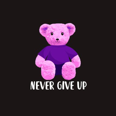 Slogandan asla vazgeçme. Şirin pembe ayı vektör çizimi. Komik ayı..